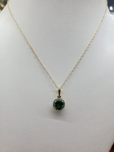 Load image into Gallery viewer, Emerald Diamond Halo Pendant with Chain