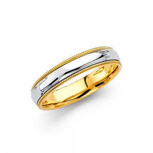 14K Two Tone 3.8mm Wide Comfort Fit Wedding Band with Milgrain