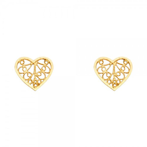 14K Yellow Heart Root Post Earrings