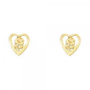 14K Yellow Heart Flower Post Earrings