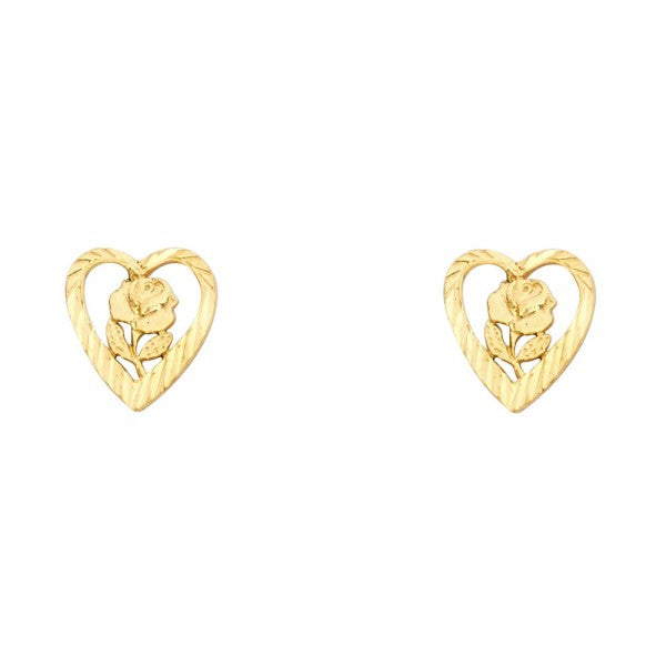 14K Yellow Heart Flower Post Earrings