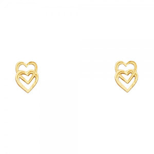 14K Yellow Double Heart Post Earrings