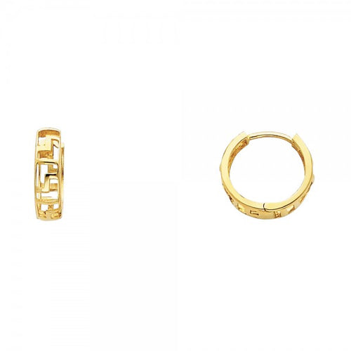 14K Yellow 4mm Wide Greek Key Huggies Earrings