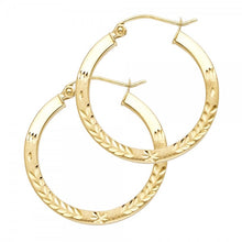 Load image into Gallery viewer, 14K Yellow 1.5mm wide Hoop Earrings with Diamond Cut design and Satin with Y Post
