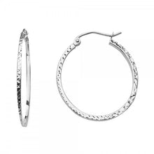 Load image into Gallery viewer, 14K White 1.5MM Wide Square Tube Diamond Cut Hoop Earrings With Y Post Latch