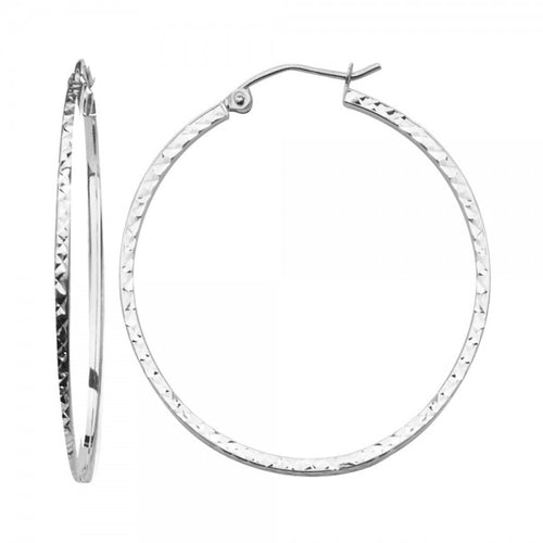 14K White 1.5MM Wide Square Tube Diamond Cut Hoop Earrings With Y Post Latch