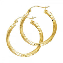 Load image into Gallery viewer, 14K Yellow 2.6mm Wide Diamond Cut Satin Hoop Earrings with Y Latch