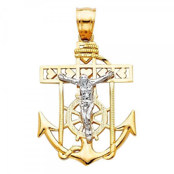 2 Tone Jesus Crucifix Anchor Pendant with Hearts