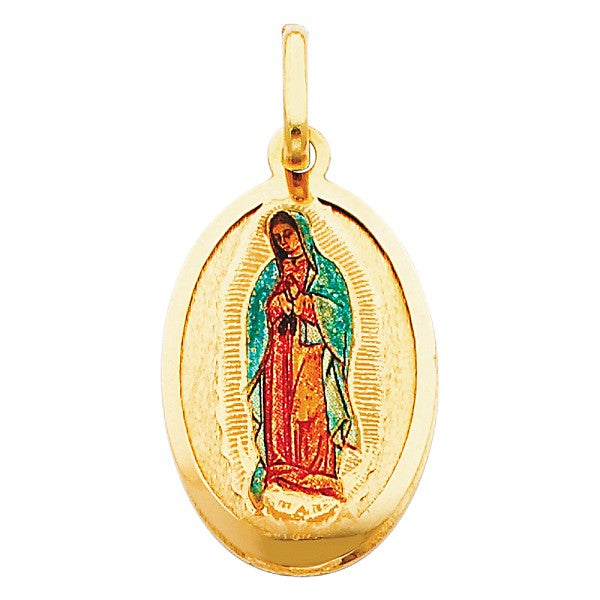 14K Yellow Guadalupe Enamel Picture Religious Pendant