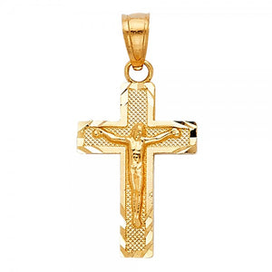 14KY Jesus Crucifix Cross Pendant with Diamond Cut