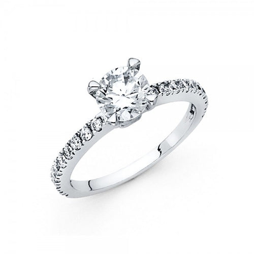 14KW 1.5MM Wide CZ Engagement Ring White Gold Claw Prong Set Center Stone