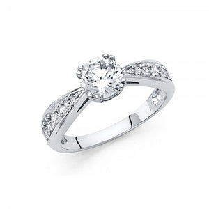 14KW 3mm CZ Engagement Ring with round tapered stones on sides