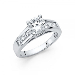 14KW 4MM Wide CZ Engagement Ring round in center princess on sides