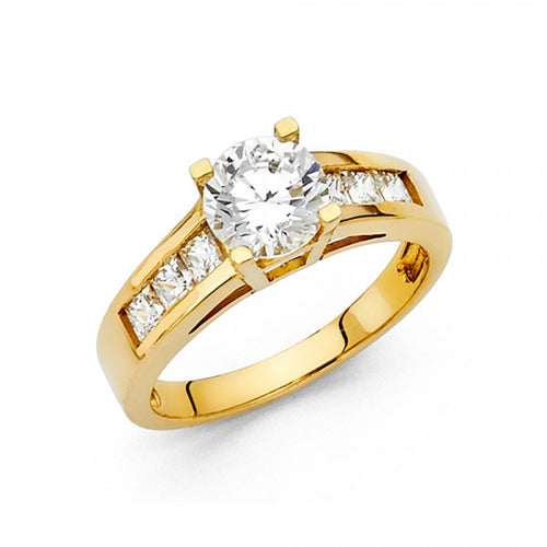 14KY 4MM CZ Round Center Stone with Princess Channel on sides