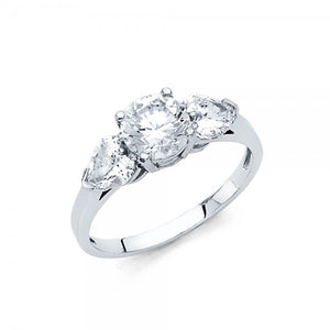 14KW 2.5MM WIde CZ Engagement Ring Round Center Hearts on Sides