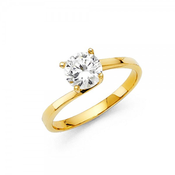 14KY 1.5mm Twist CZ Solitaire Four Prong Ring