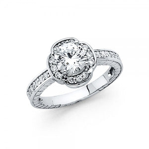 14KW 2.5MM Wide CZ Engagement Clover Ring