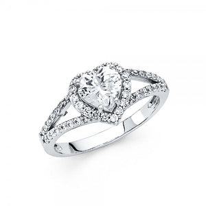 14KW CZ Engagement Heart ring with split shank