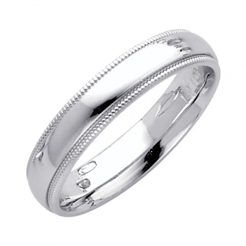 14K 4MM White Comfort Fit Milgrain Wedding Band